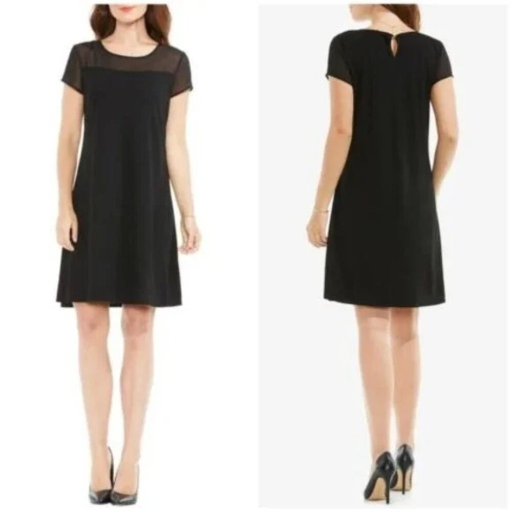 Vince Camuto Sheer Shoulder Mini Little Black Dress, XS.